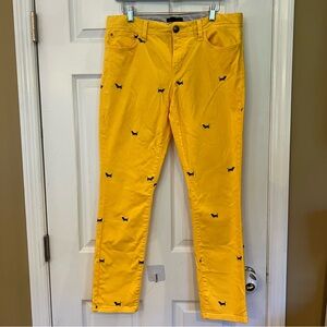 Tommy Hilfiger Dachshund Yellow Pants Embroidered Dog Print Size 10 Mid Rise